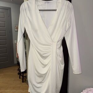 Dainty Hooligan Cream Long Sleeve Wrap Dress